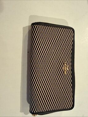 Coach Black & Beige Checker Zip-Around Wallet